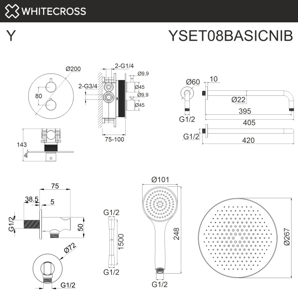 термостатическая душевая система скрытого монтажа whitecross y yset08basicnib брашированный никель