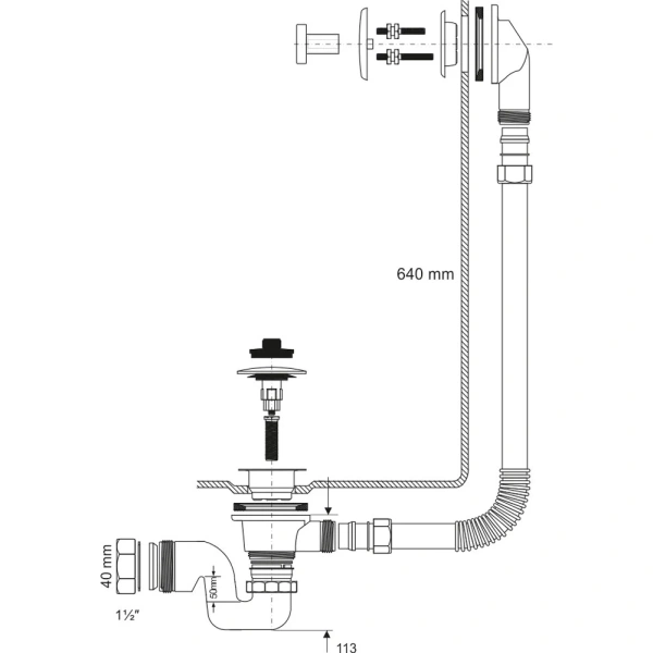 слив-перелив для ванны mcalpine brasstrap-50-cp