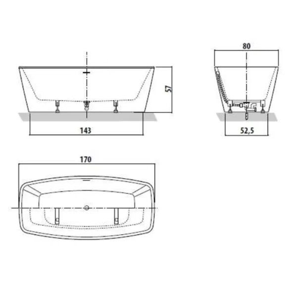 ванна jacuzzi esprit 9443-815a акриловая, отдельностоящая, без смесителя, без наполнения, 170x80 см белый/хром